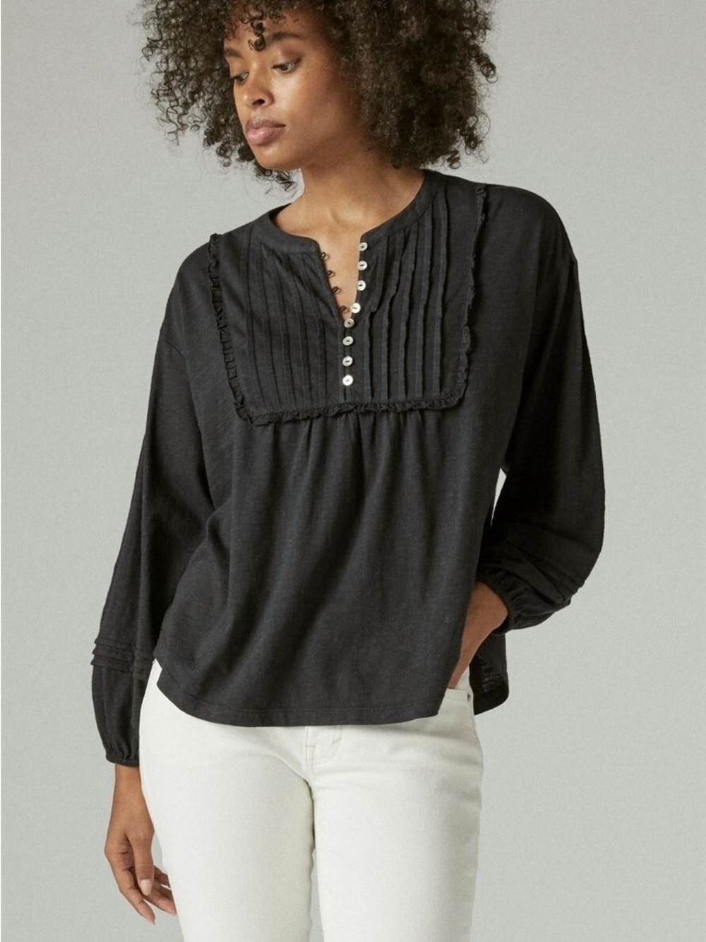 Lucky Brand Pintuck Yoke Top